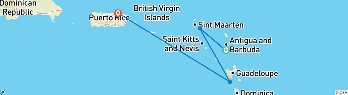 Image of a map showing the route of the tour