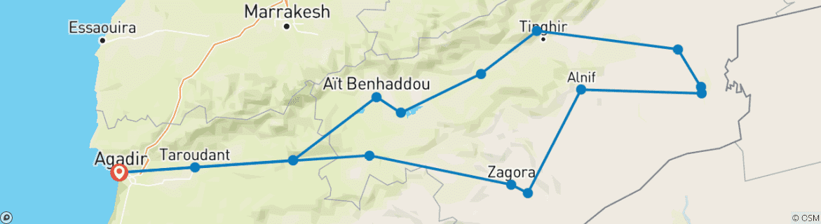 Image d'une carte montrant l'itinéraire du circuit