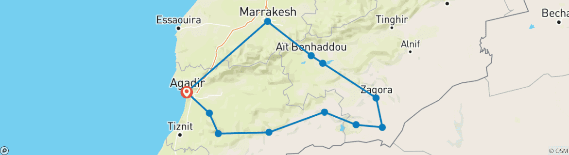 Image d'une carte montrant l'itinéraire du circuit