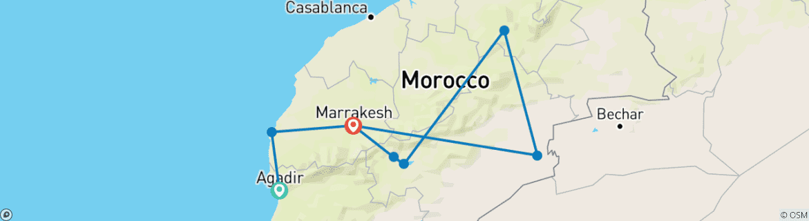 Foto van een kaart met de route van de rondreis