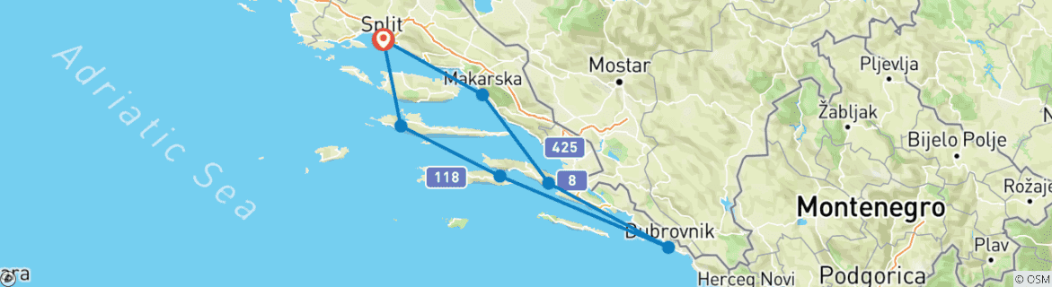 Carte du circuit Croisière sur l'île de Croatie et Ultra Music Festival avec Festigo Travel (Sail First)