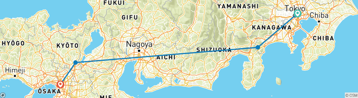 Image of a map showing the route of the tour