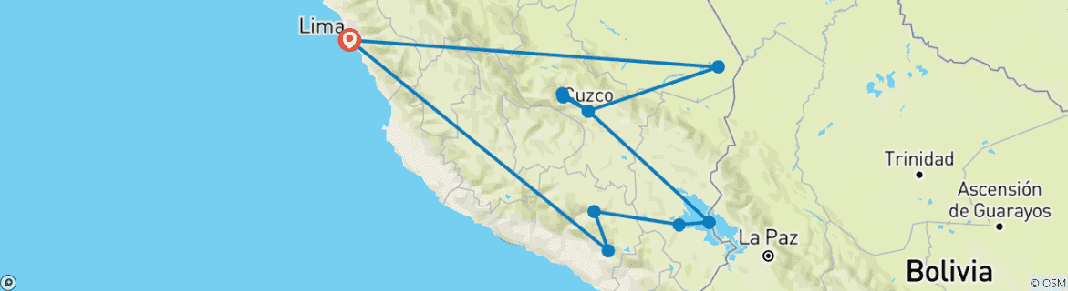 Image d'une carte montrant l'itinéraire du circuit