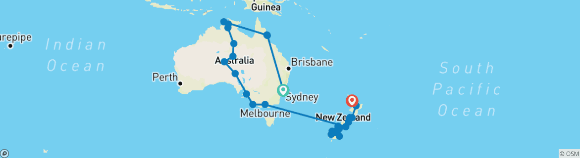 Foto van een kaart met de route van de rondreis