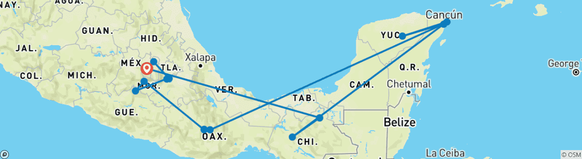 Image d'une carte montrant l'itinéraire du circuit