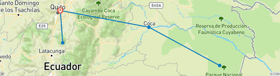 Image d'une carte montrant l'itinéraire du circuit