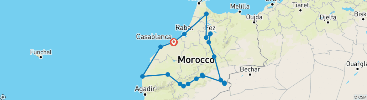 Image d'une carte montrant l'itinéraire du circuit