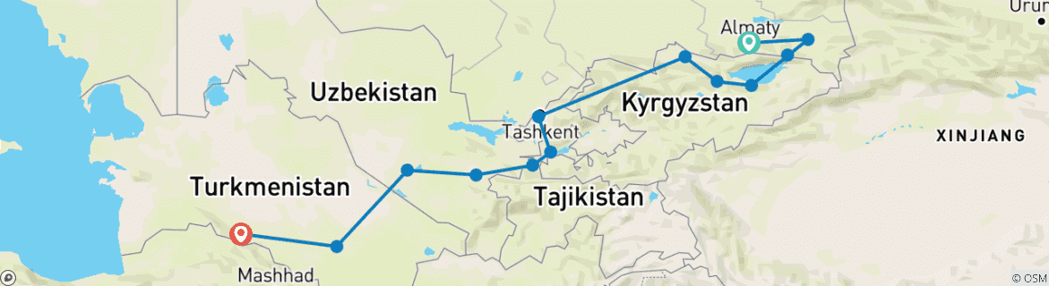 Image d'une carte montrant l'itinéraire du circuit