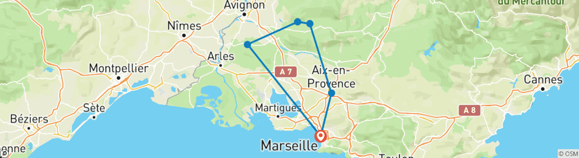 Image d'une carte montrant l'itinéraire du circuit