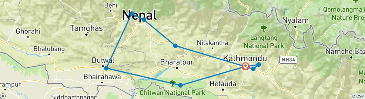 Foto van een kaart met de route van de rondreis