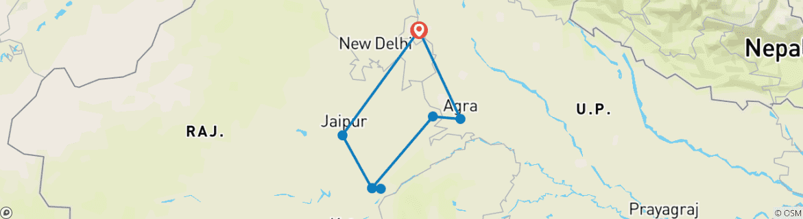 Image of a map showing the route of the tour