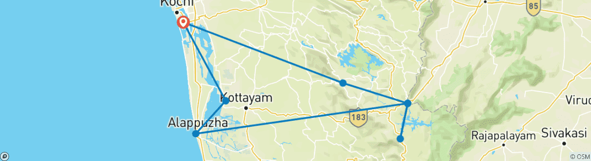 Foto van een kaart met de route van de rondreis