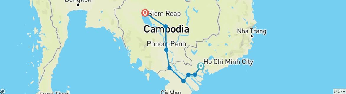 Image of a map showing the route of the tour