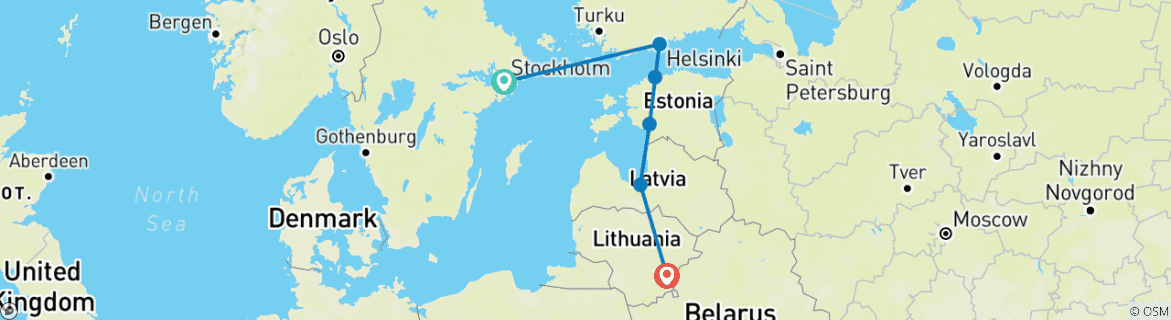 Image d'une carte montrant l'itinéraire du circuit