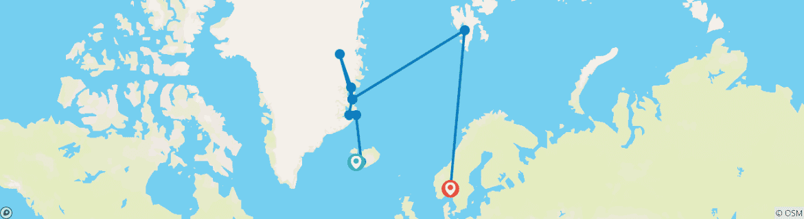 Image of a map showing the route of the tour