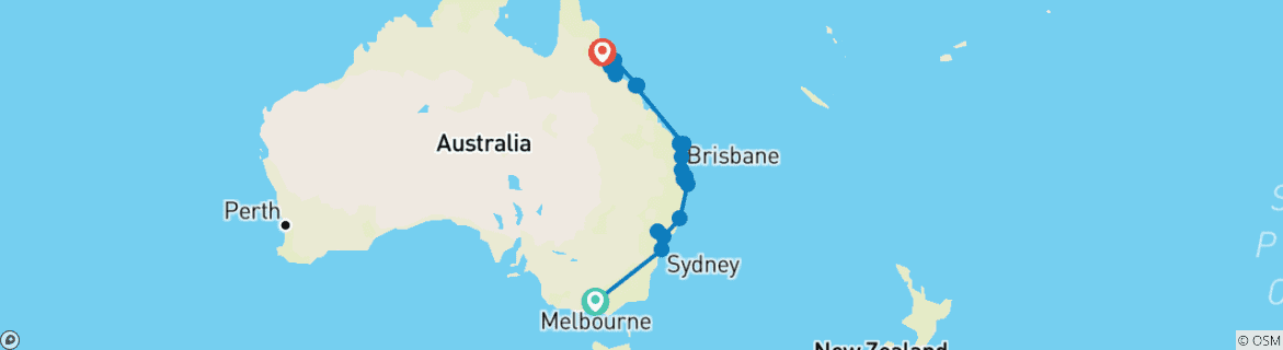 Image of a map showing the route of the tour