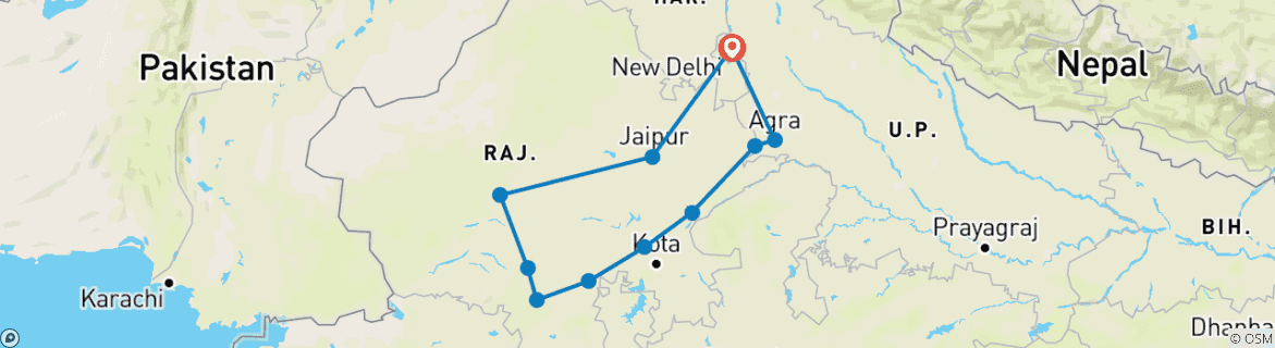 Foto van een kaart met de route van de rondreis