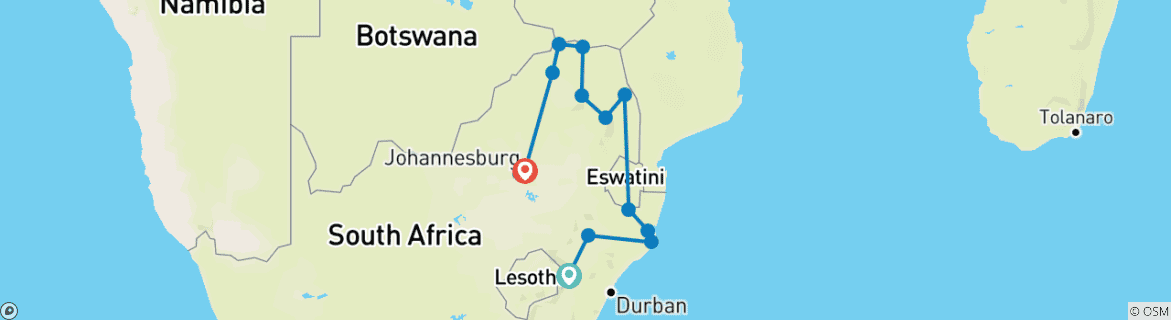 Mapa de 21 Días | Safari por Sudáfrica, Recorrido Panorámico y Cultural