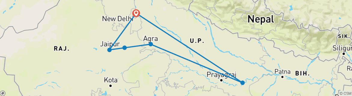 Image d'une carte montrant l'itinéraire du circuit
