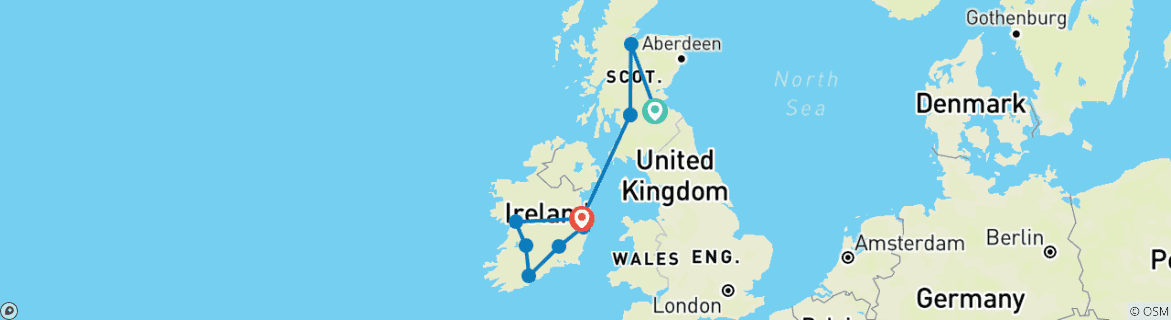 Image of a map showing the route of the tour