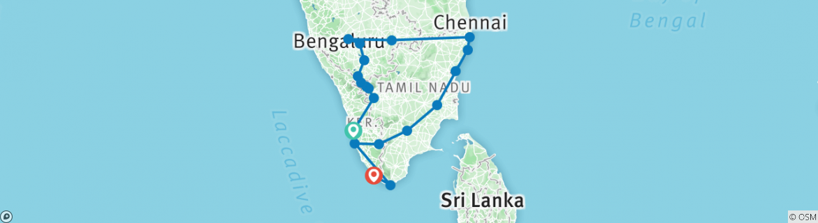 Image of a map showing the route of the tour