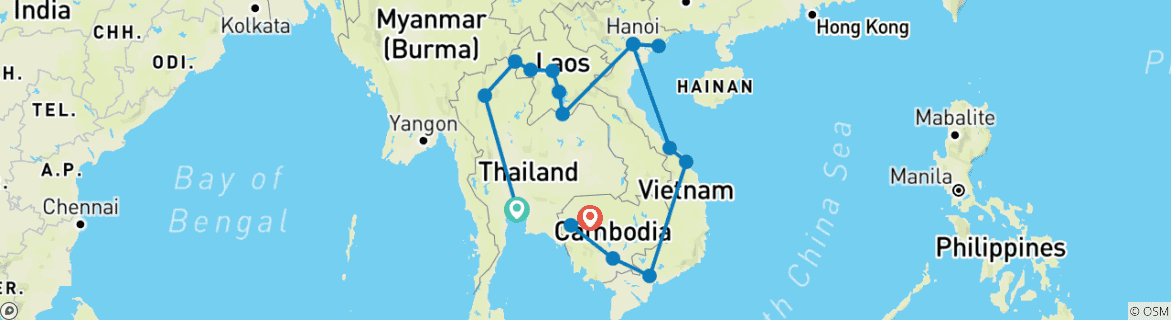 Image d'une carte montrant l'itinéraire du circuit