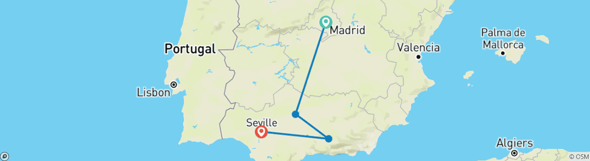 Image of a map showing the route of the tour