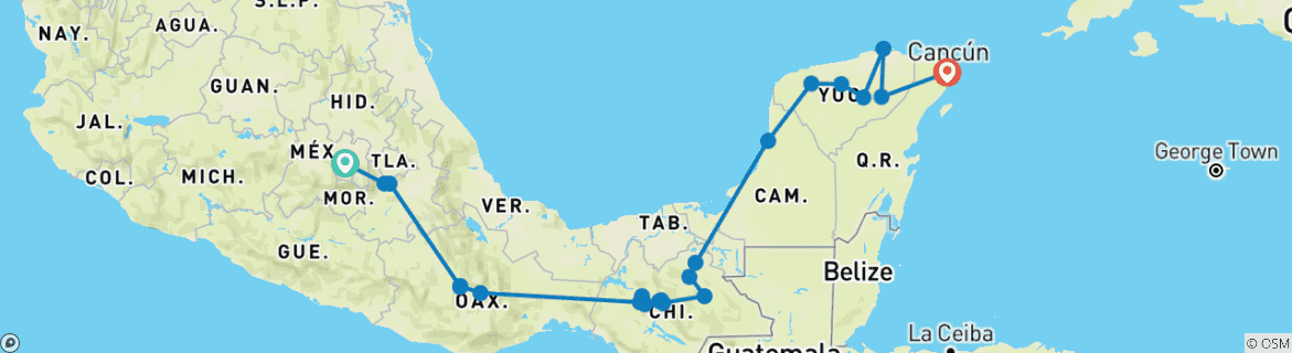 Image d'une carte montrant l'itinéraire du circuit