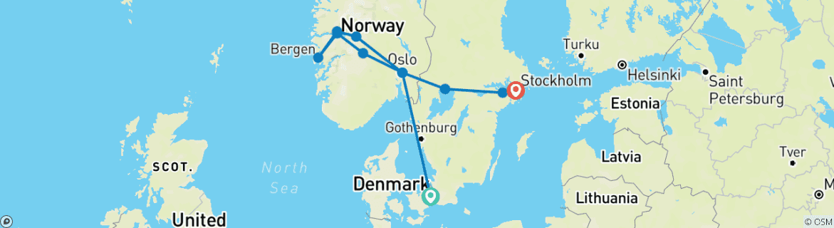 Karte mit der Reiseroute