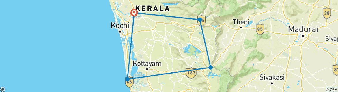 Image d'une carte montrant l'itinéraire du circuit
