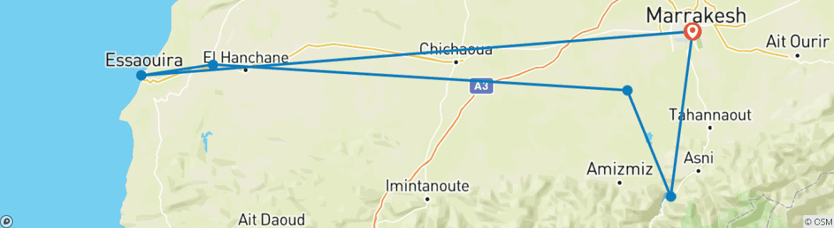 Image d'une carte montrant l'itinéraire du circuit