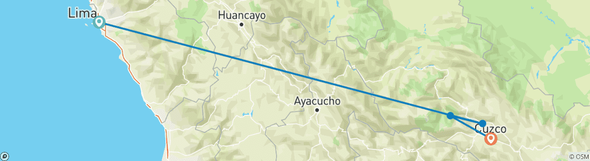 Image of a map showing the route of the tour