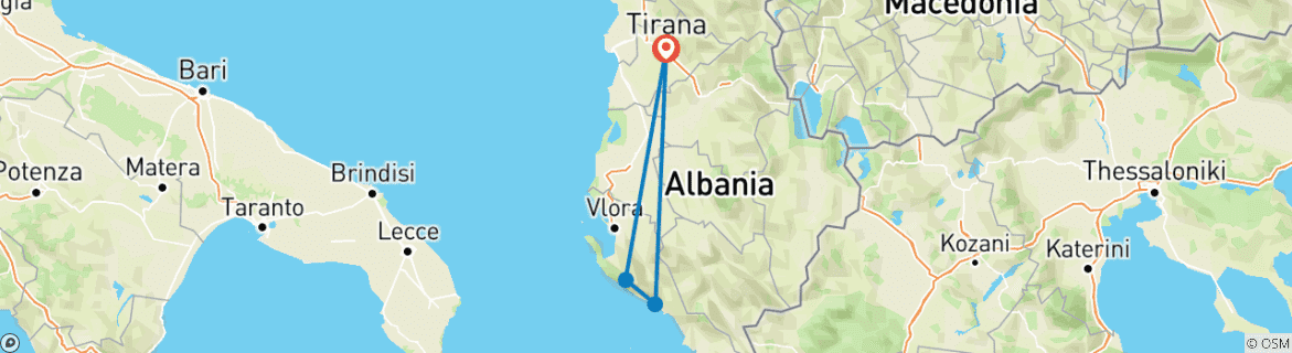 Image of a map showing the route of the tour