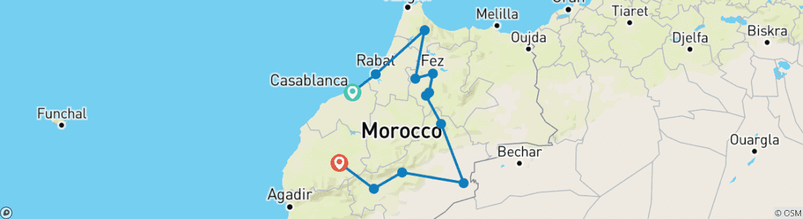 Image d'une carte montrant l'itinéraire du circuit