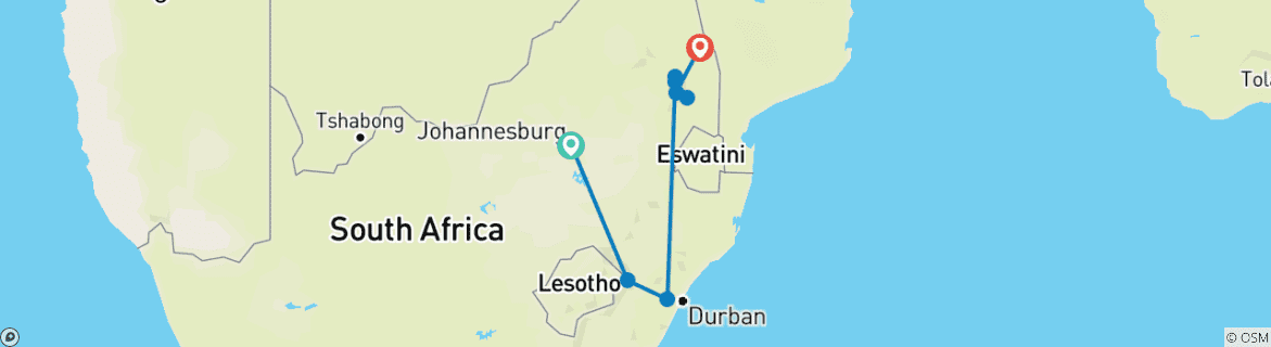 Foto van een kaart met de route van de rondreis