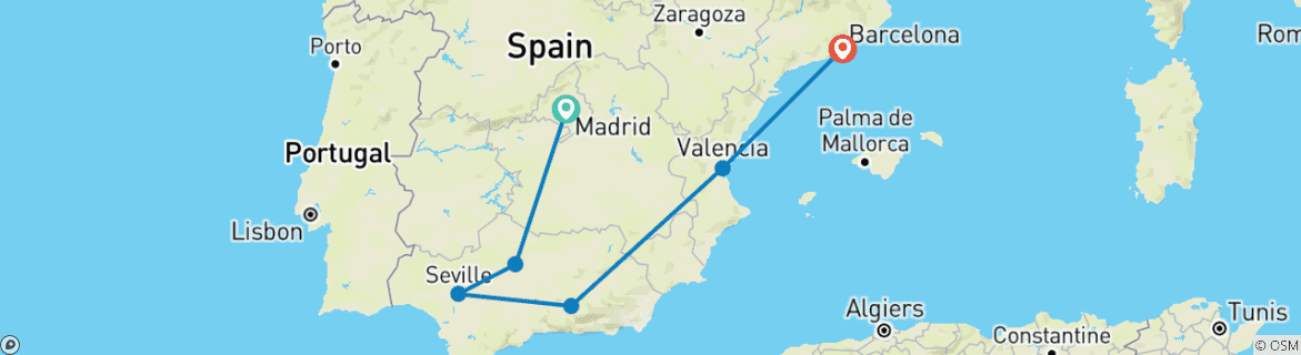 Image d'une carte montrant l'itinéraire du circuit