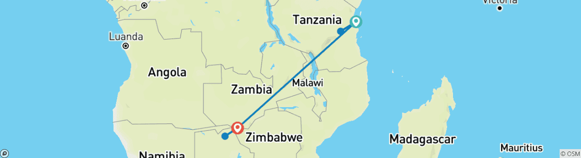 Image of a map showing the route of the tour