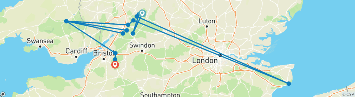 Image of a map showing the route of the tour