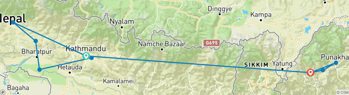 Karte mit der Reiseroute