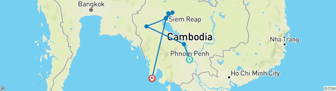 Image of a map showing the route of the tour