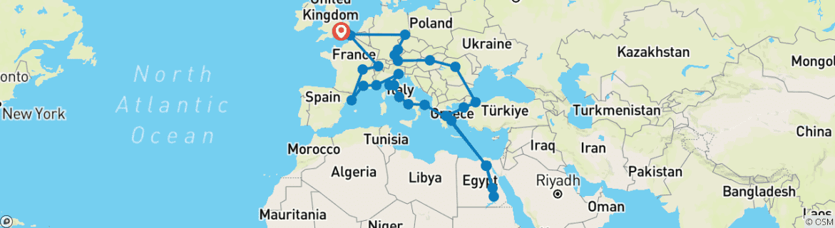 Karte mit der Reiseroute