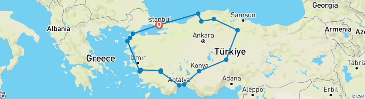 Foto van een kaart met de route van de rondreis