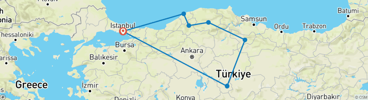 Foto van een kaart met de route van de rondreis