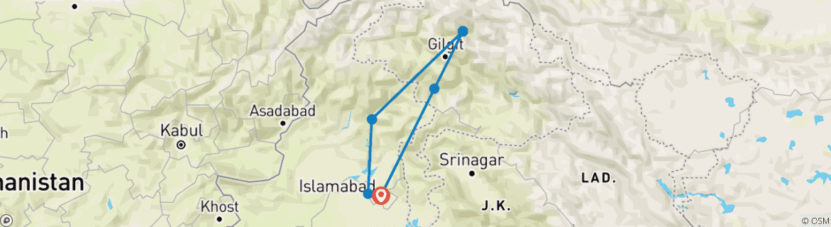 Image d'une carte montrant l'itinéraire du circuit
