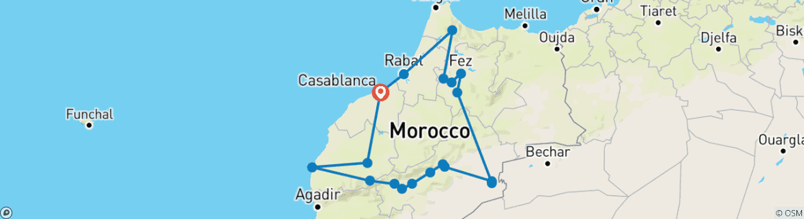 Image d'une carte montrant l'itinéraire du circuit