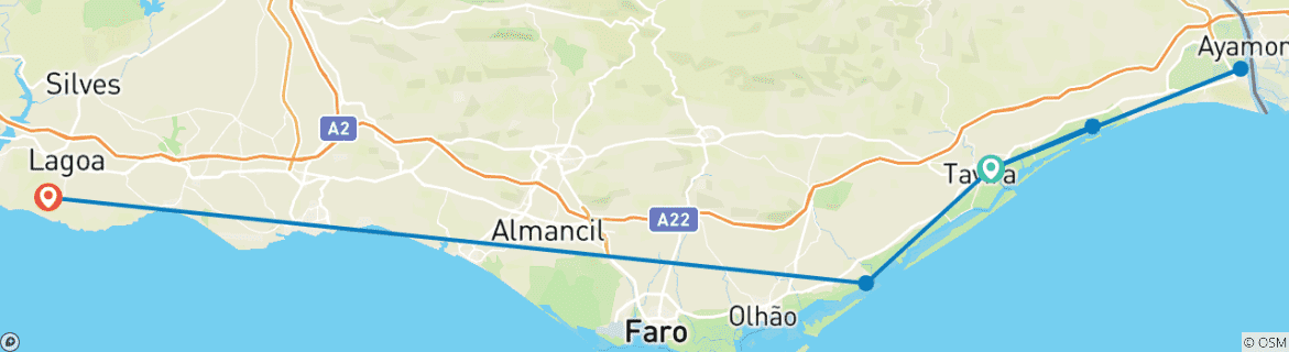 Image d'une carte montrant l'itinéraire du circuit