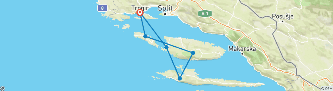 Foto van een kaart met de route van de rondreis