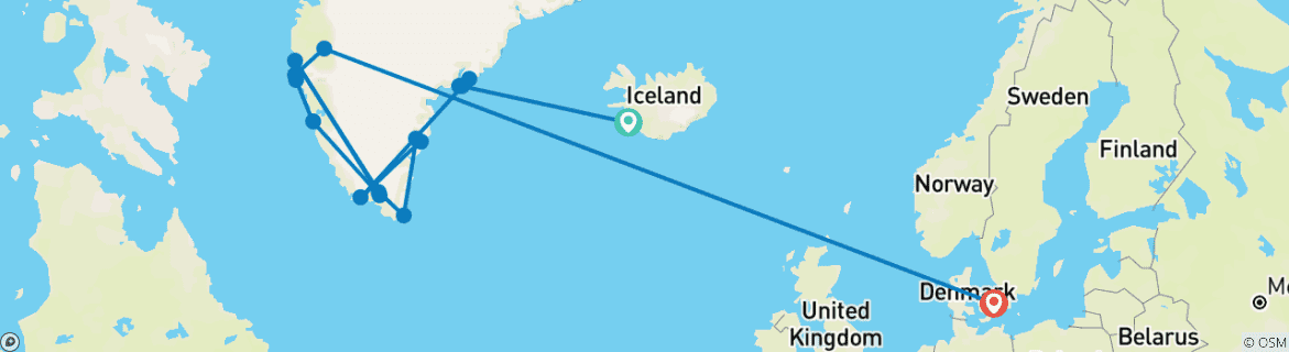 Image of a map showing the route of the tour