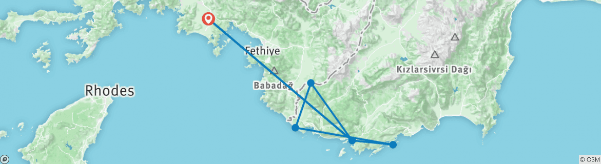 Image of a map showing the route of the tour