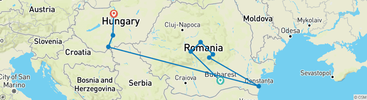 Image d'une carte montrant l'itinéraire du circuit
